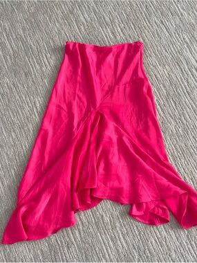 Anthropologie Hot Pink asymmetrical Satin Skirt